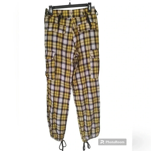 I.AM.GIA Yellow and Black Plaid Cargo Jogger Pants - Picture 2 of 3